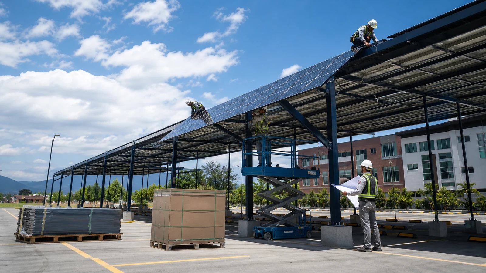 Construcción profesional de un carport solar