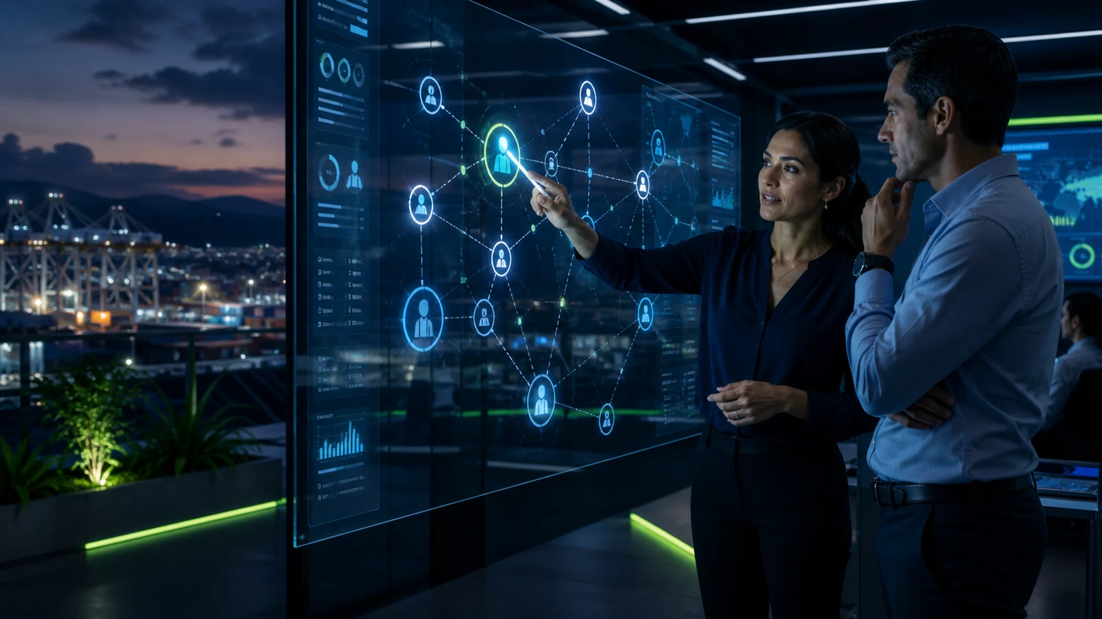 Arquitecta de soluciones orquestando agentes de inteligencia artificial empresarial