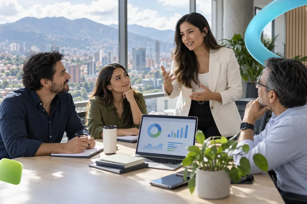 Escena ilustrativa: Profesionales colaborando en un entorno empresarial.